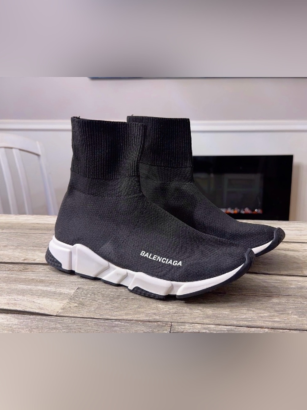 Balenciaga Black Sock-Style Kids Sneakers with White Sole